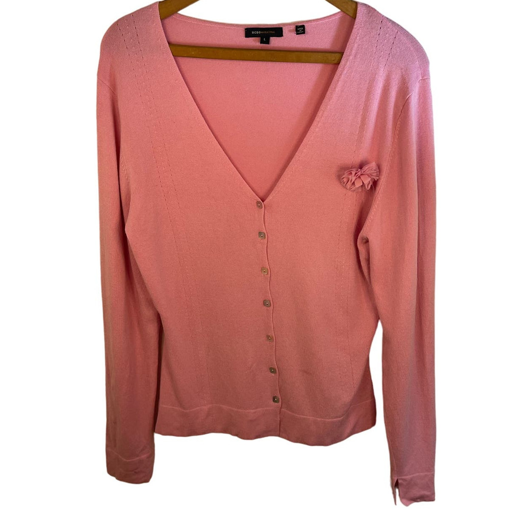 Pink BCBG Maxazria Y2K Granny Sweater Women Size L Office Modest Career Preppy
